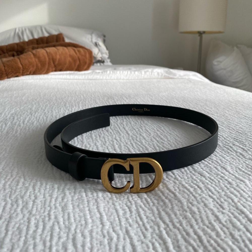 Christian Dior Black Belt with Gold CD Buckle